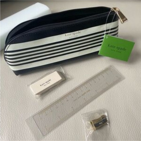 kate spade Other - Kate Spade 🆕️ 4 Pc Stripes Pouch (Includes Pouch, Sharpener, Eraser, Ruler)